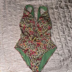 Becca by Rebecca Virtue Women's Corset Plunge One Piece Swimsuit Multi S/P
